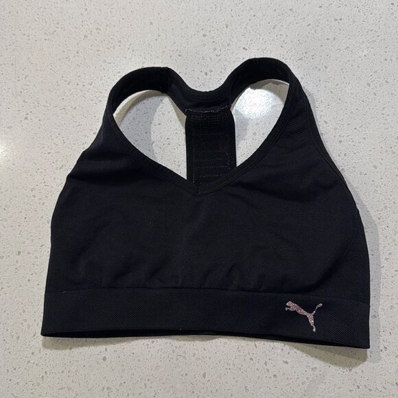 Puma T-Racer Strap‎ Sports Bra Top Size Small Activewear  black pink - Picture 2 of 3